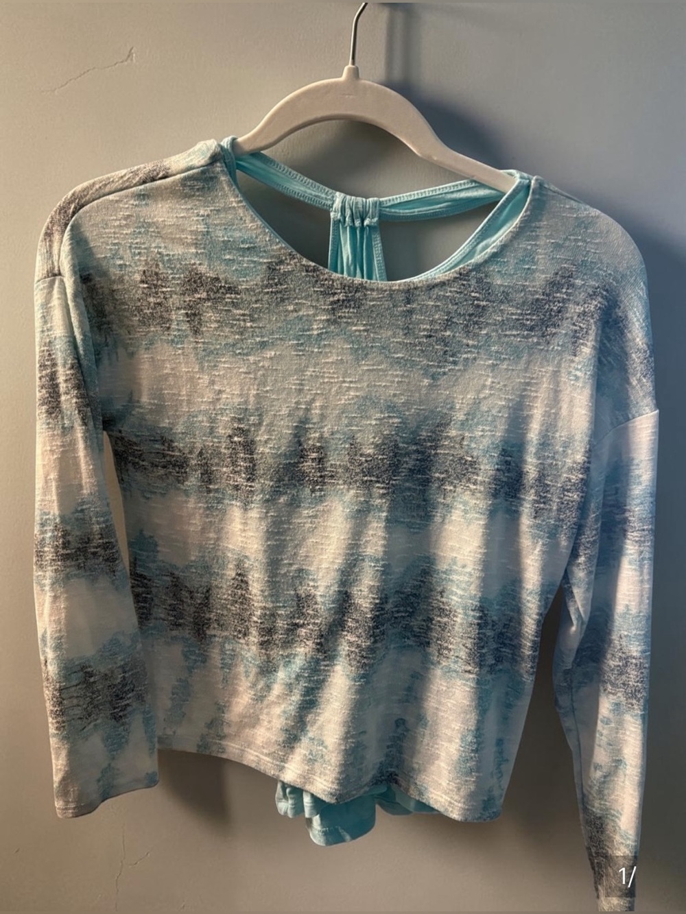 Justice Blue and White Abstract Tie-Back Long Sleeve Top